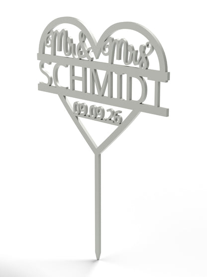 Hochzeit Cake Topper "Mr & Mrs im Herz" Personalisiert - Happy Bumblebee