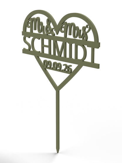Hochzeit Cake Topper "Mr & Mrs im Herz" Personalisiert - Happy Bumblebee