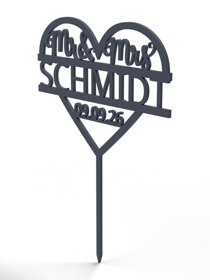 Hochzeit Cake Topper "Mr & Mrs im Herz" Personalisiert - Happy Bumblebee