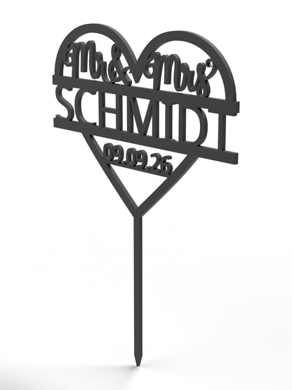 Hochzeit Cake Topper "Mr & Mrs im Herz" Personalisiert - Happy Bumblebee