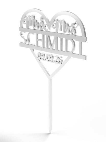 Hochzeit Cake Topper "Mr & Mrs im Herz" Personalisiert - Happy Bumblebee