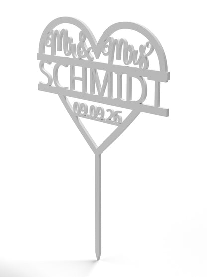 Hochzeit Cake Topper "Mr & Mrs im Herz" Personalisiert - Happy Bumblebee
