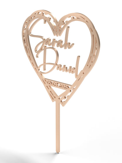 Hochzeit Cake Topper "Herz gestrichelt" Personalisiert - Happy Bumblebee