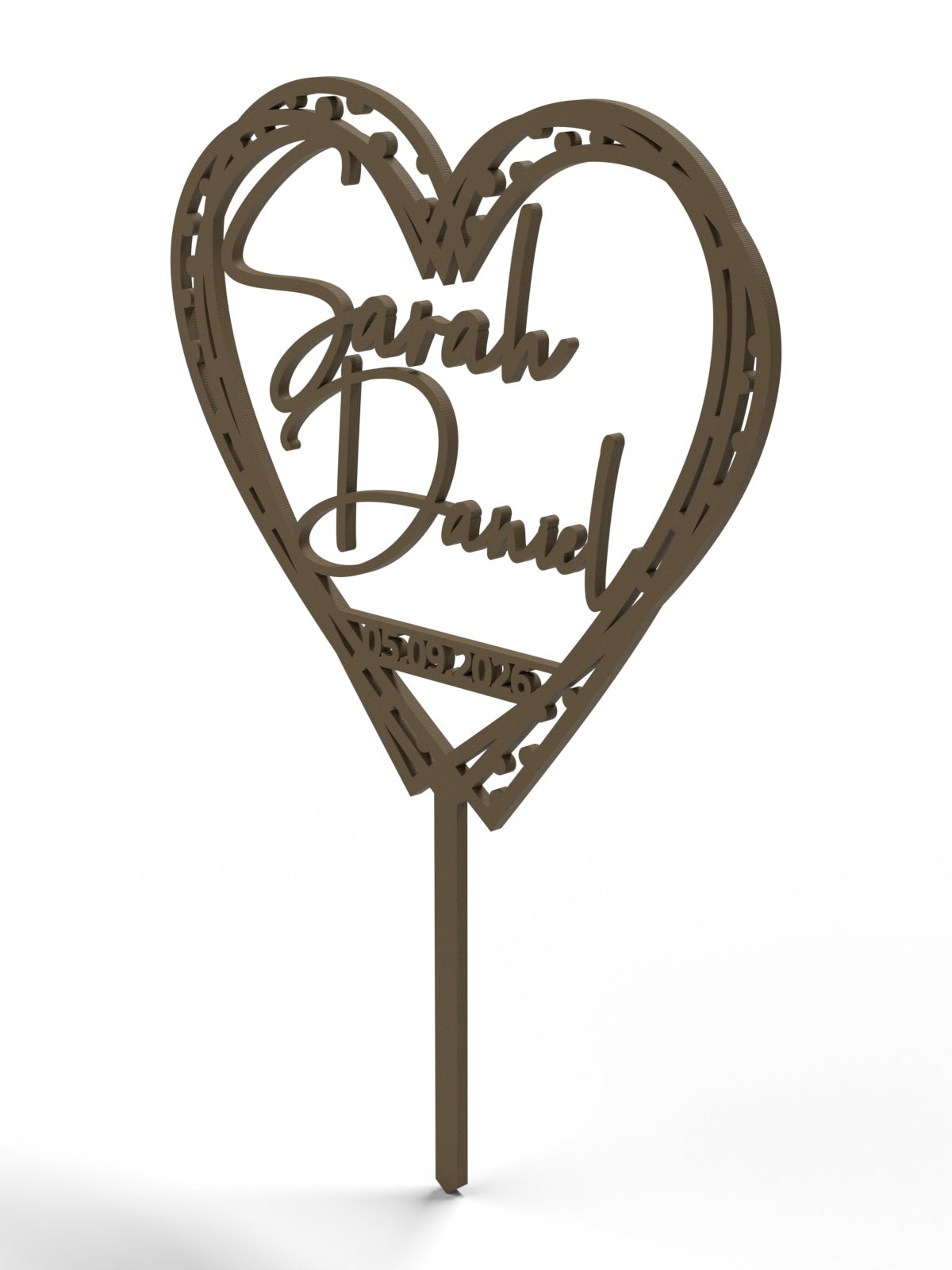 Hochzeit Cake Topper "Herz gestrichelt" Personalisiert - Happy Bumblebee