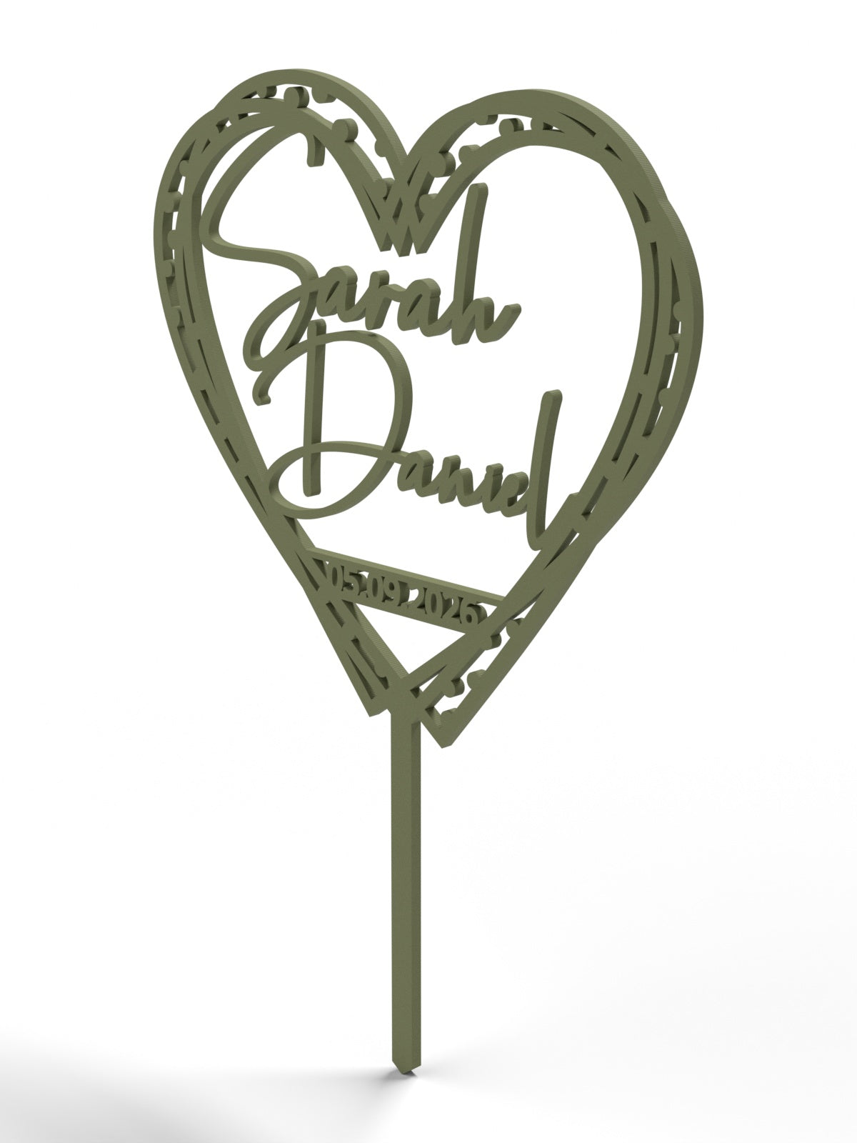 Hochzeit Cake Topper "Herz gestrichelt" Personalisiert - Happy Bumblebee