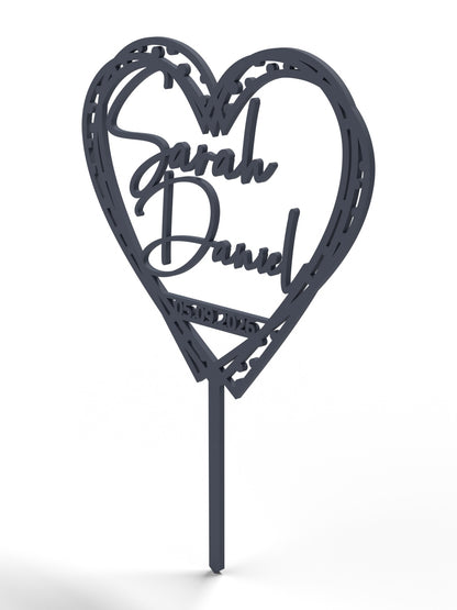Hochzeit Cake Topper "Herz gestrichelt" Personalisiert - Happy Bumblebee