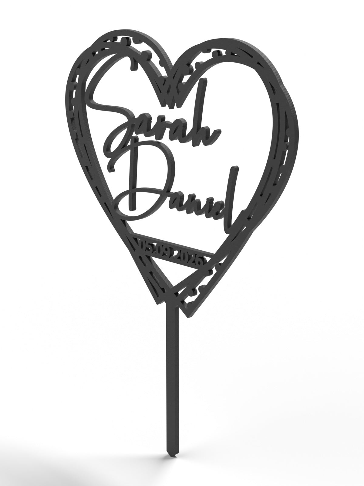 Hochzeit Cake Topper "Herz gestrichelt" Personalisiert - Happy Bumblebee