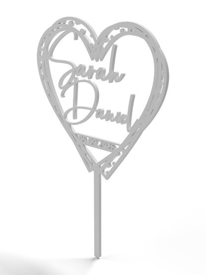 Hochzeit Cake Topper "Herz gestrichelt" Personalisiert - Happy Bumblebee