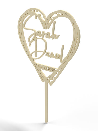 Hochzeit Cake Topper "Herz gestrichelt" Personalisiert - Happy Bumblebee