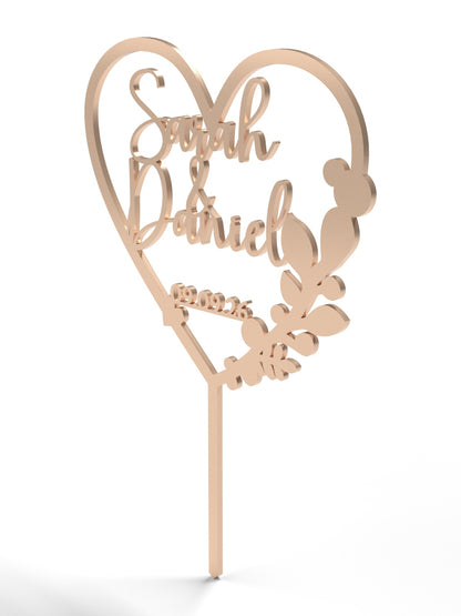 Hochzeit Cake Topper "Herz mit Eukalyptus" Personalisiert - Happy Bumblebee