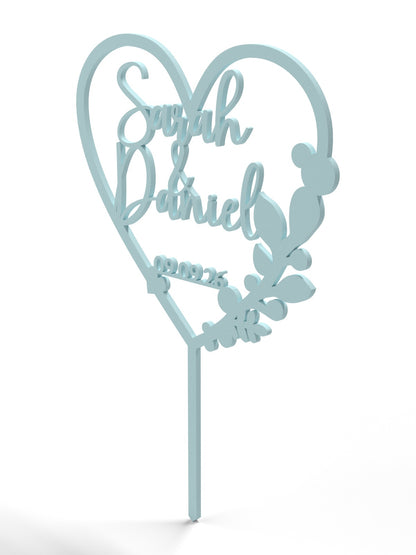 Hochzeit Cake Topper "Herz mit Eukalyptus" Personalisiert - Happy Bumblebee