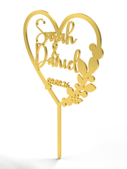 Hochzeit Cake Topper "Herz mit Eukalyptus" Personalisiert - Happy Bumblebee