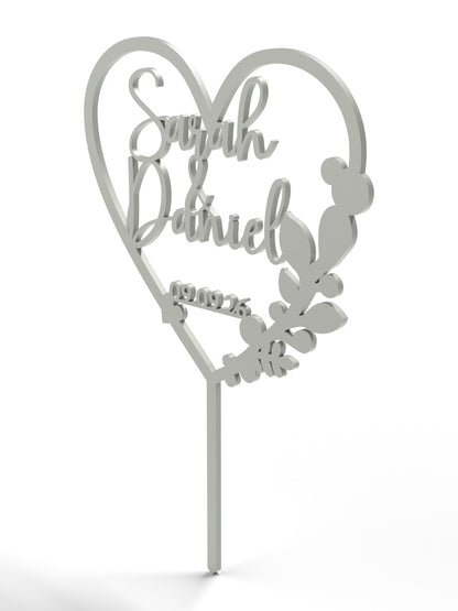 Hochzeit Cake Topper "Herz mit Eukalyptus" Personalisiert - Happy Bumblebee