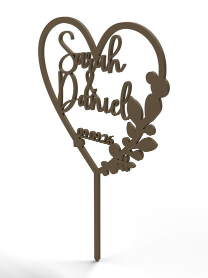 Hochzeit Cake Topper "Herz mit Eukalyptus" Personalisiert - Happy Bumblebee