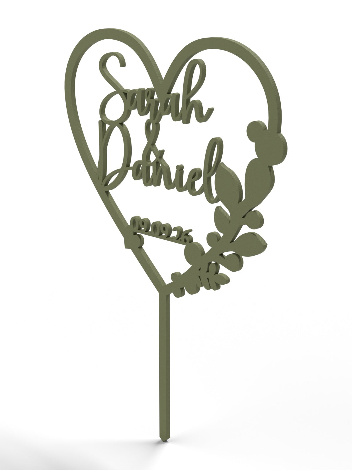 Hochzeit Cake Topper "Herz mit Eukalyptus" Personalisiert - Happy Bumblebee