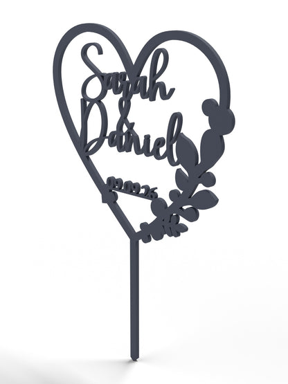 Hochzeit Cake Topper "Herz mit Eukalyptus" Personalisiert - Happy Bumblebee