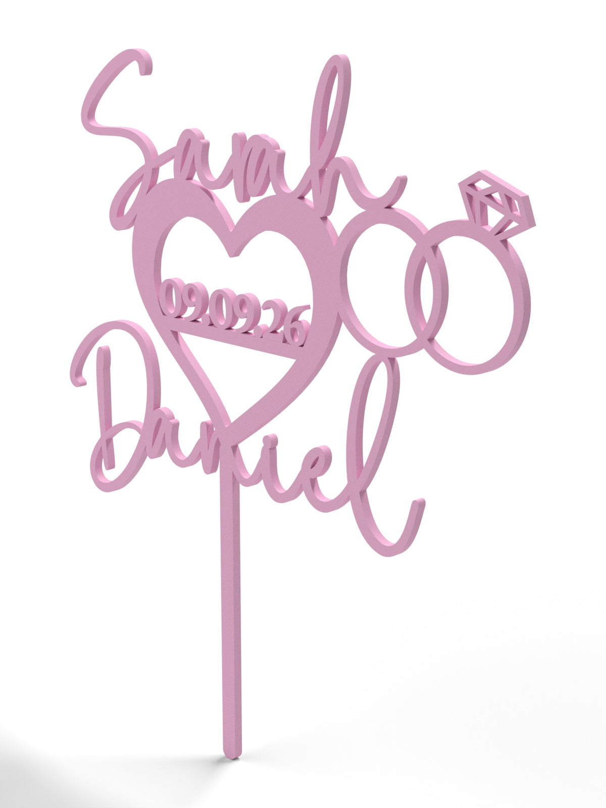 Hochzeit Cake Topper "Namen im Herz mit Ringen" Personalisiert - Happy Bumblebee