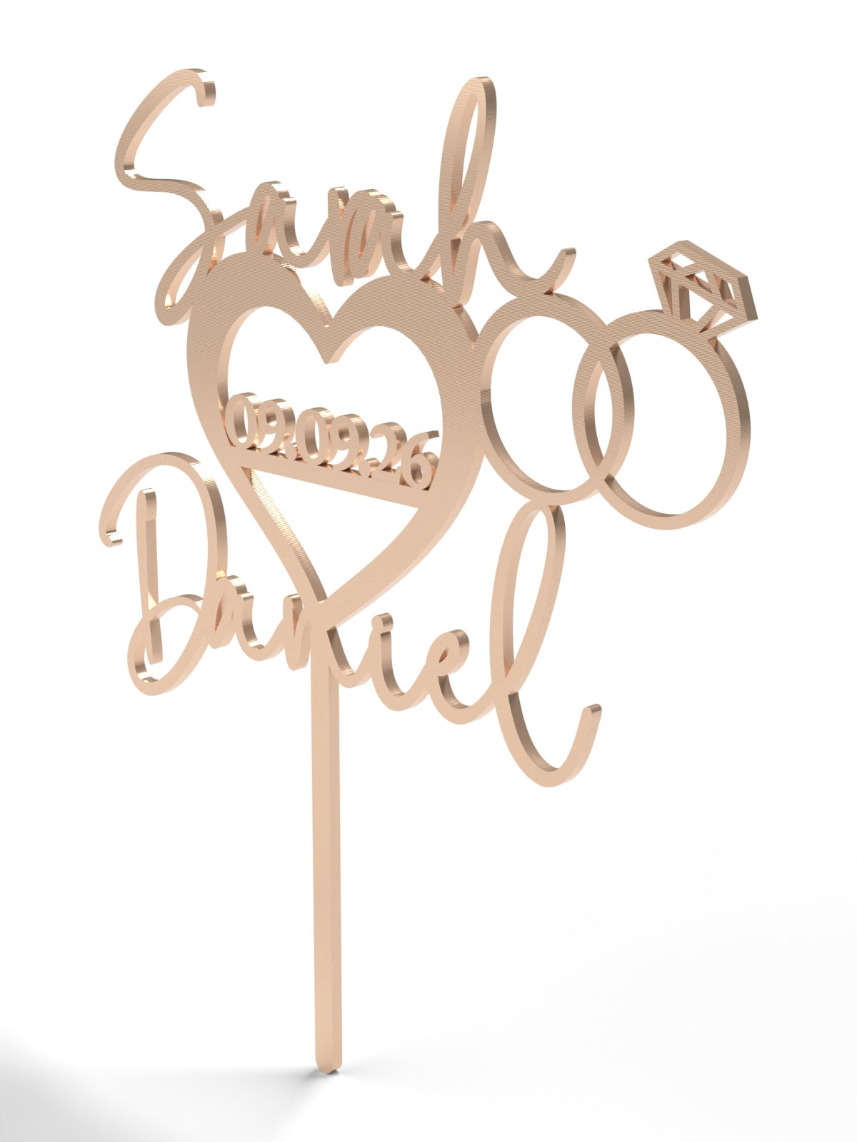 Hochzeit Cake Topper "Namen im Herz mit Ringen" Personalisiert - Happy Bumblebee