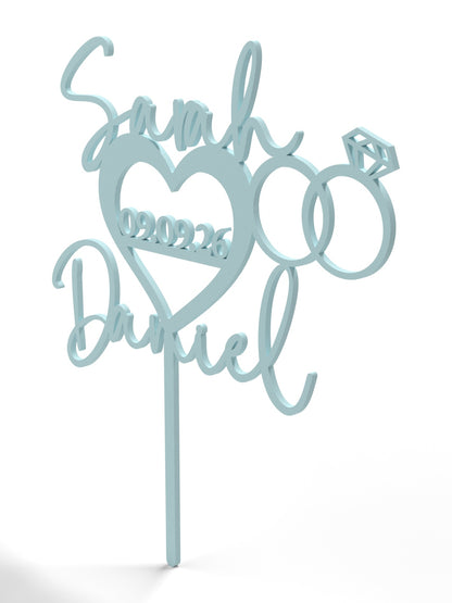 Hochzeit Cake Topper "Namen im Herz mit Ringen" Personalisiert - Happy Bumblebee