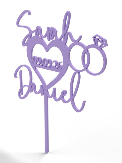 Hochzeit Cake Topper "Namen im Herz mit Ringen" Personalisiert - Happy Bumblebee
