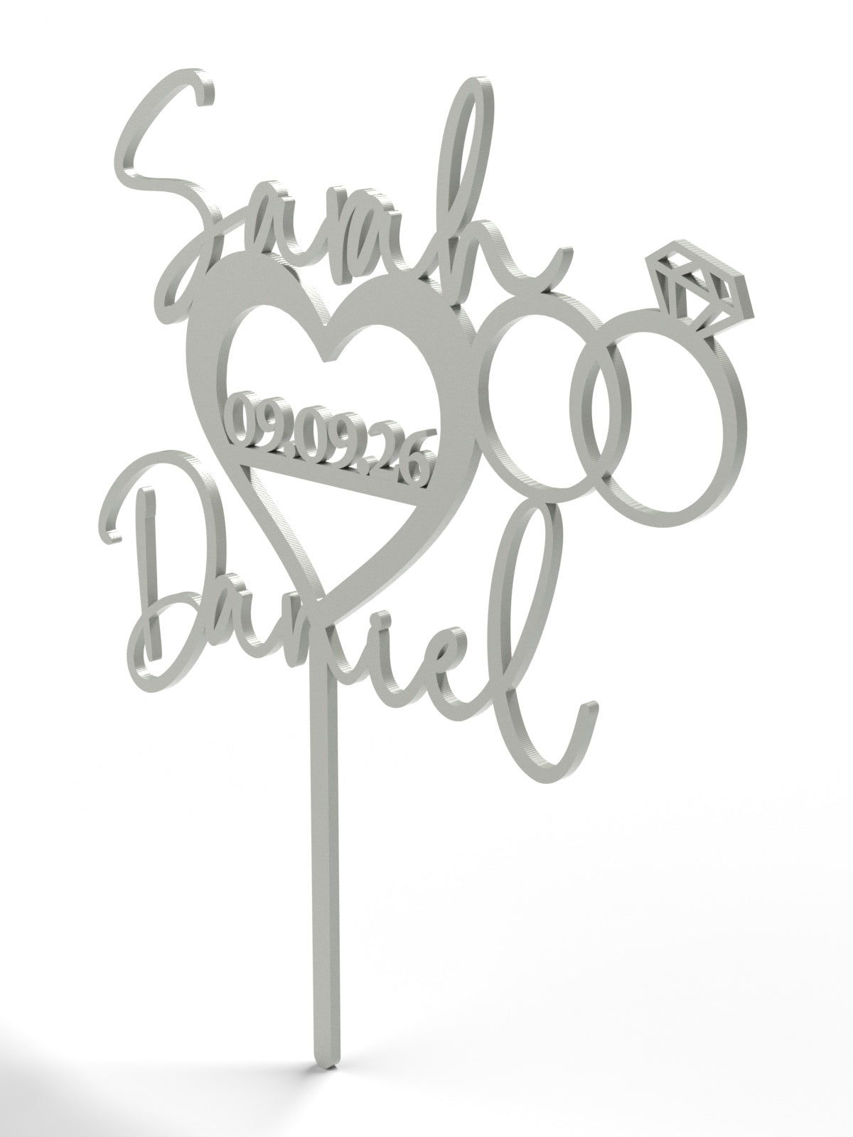 Hochzeit Cake Topper "Namen im Herz mit Ringen" Personalisiert - Happy Bumblebee