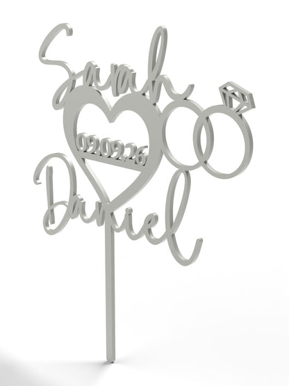 Hochzeit Cake Topper "Namen im Herz mit Ringen" Personalisiert - Happy Bumblebee
