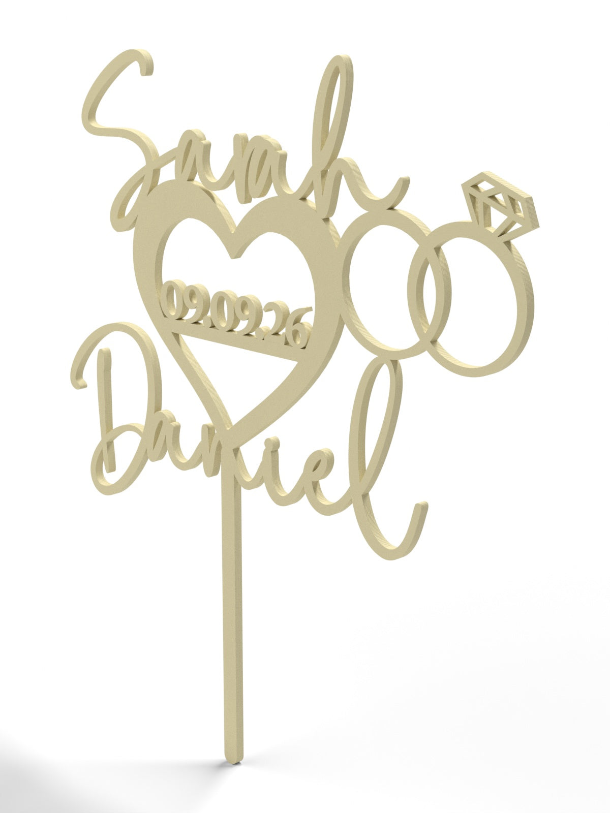 Hochzeit Cake Topper "Namen im Herz mit Ringen" Personalisiert - Happy Bumblebee
