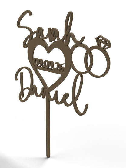Hochzeit Cake Topper "Namen im Herz mit Ringen" Personalisiert - Happy Bumblebee