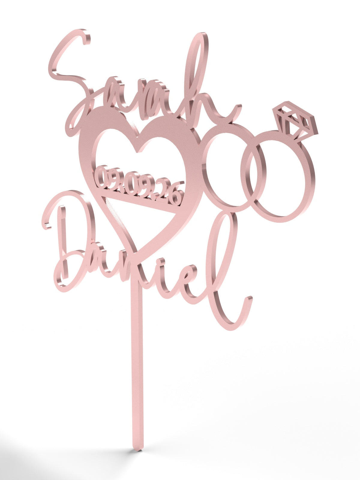 Hochzeit Cake Topper "Namen im Herz mit Ringen" Personalisiert - Happy Bumblebee