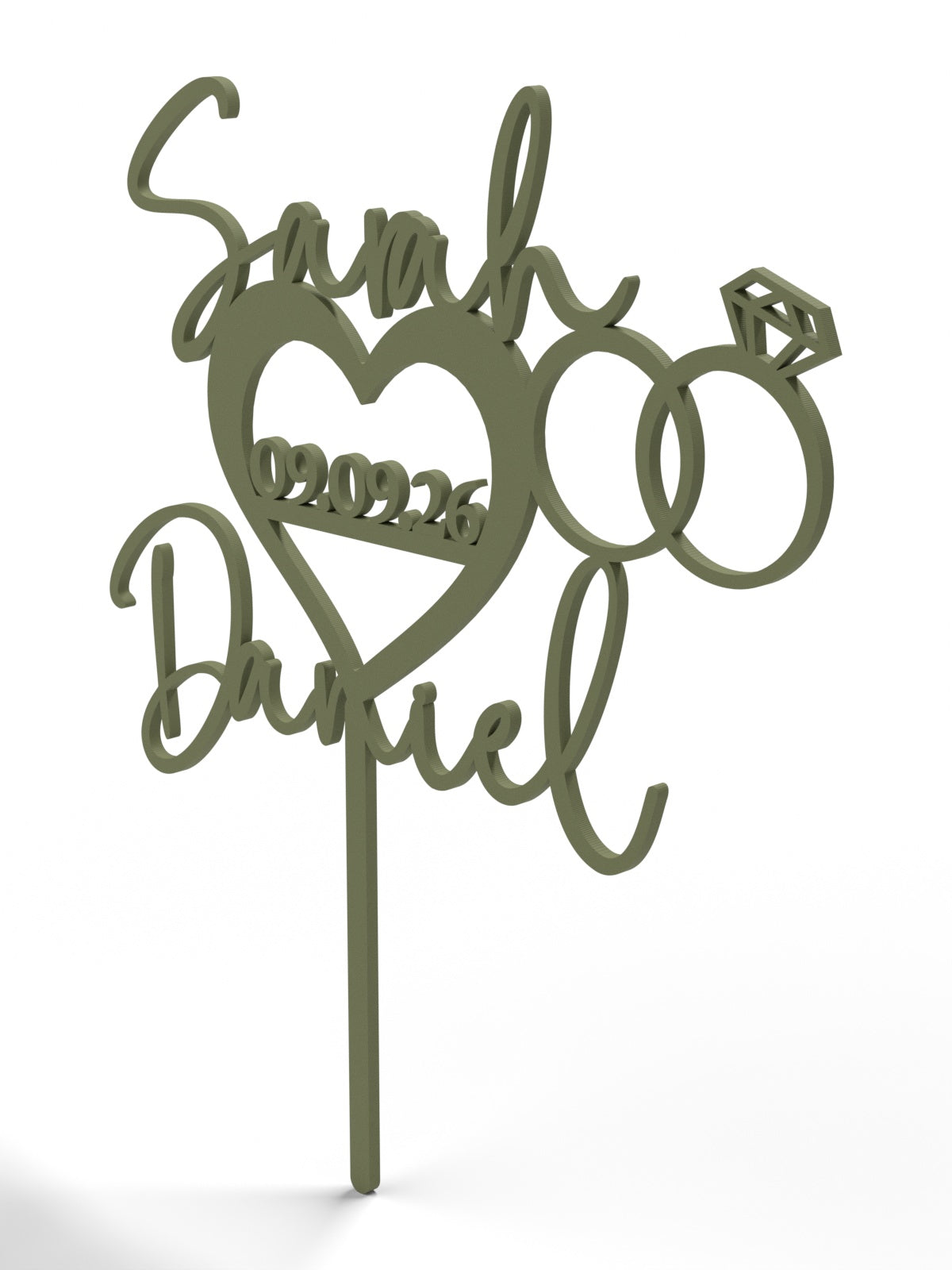 Hochzeit Cake Topper "Namen im Herz mit Ringen" Personalisiert - Happy Bumblebee