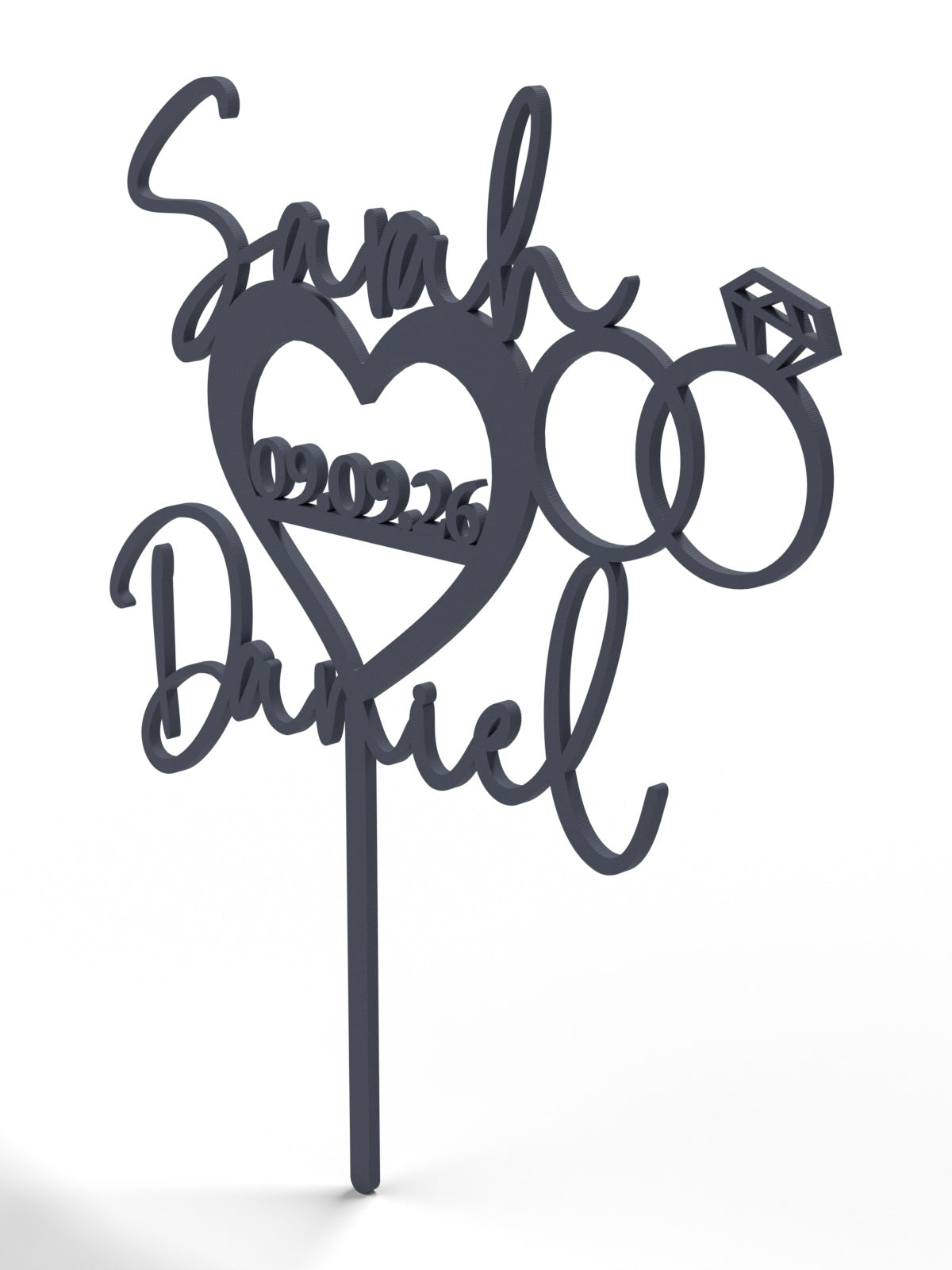 Hochzeit Cake Topper "Namen im Herz mit Ringen" Personalisiert - Happy Bumblebee
