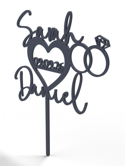 Hochzeit Cake Topper "Namen im Herz mit Ringen" Personalisiert - Happy Bumblebee