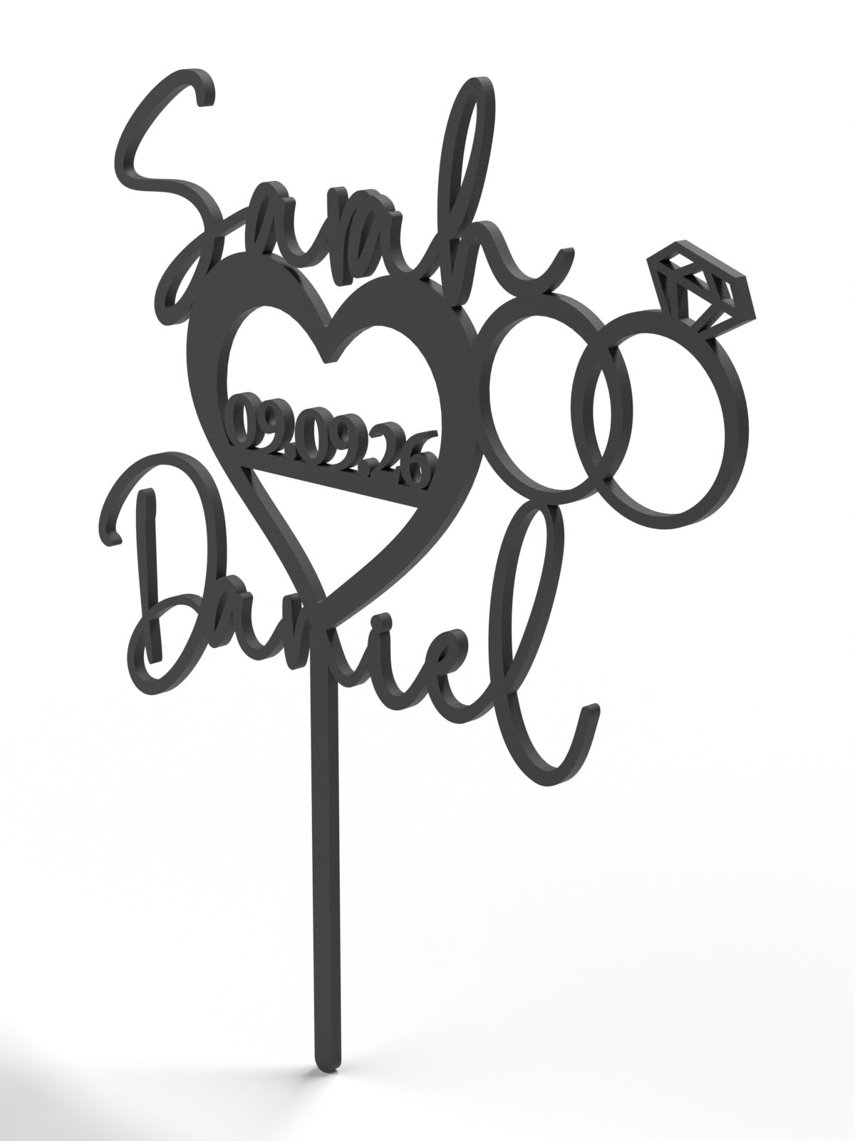 Hochzeit Cake Topper "Namen im Herz mit Ringen" Personalisiert - Happy Bumblebee