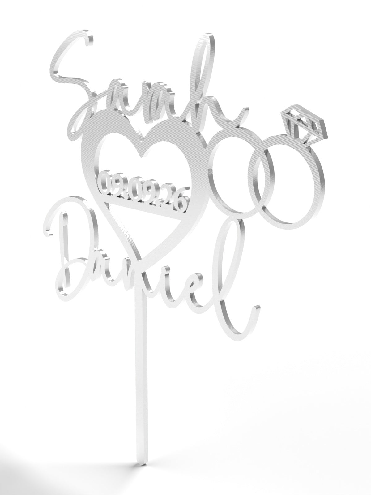 Hochzeit Cake Topper "Namen im Herz mit Ringen" Personalisiert - Happy Bumblebee