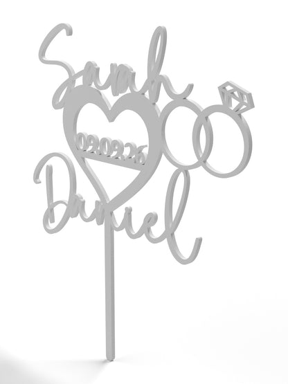 Hochzeit Cake Topper "Namen im Herz mit Ringen" Personalisiert - Happy Bumblebee