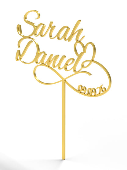 Hochzeit Cake Topper "Unendlichkeitszeichen mit Datum" Personalisiert - Happy Bumblebee
