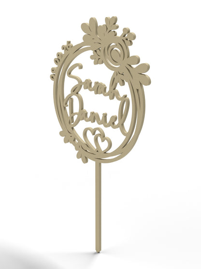Hochzeit Cake Topper "Blütenkranz mit Herz" Personalisiert - Happy Bumblebee