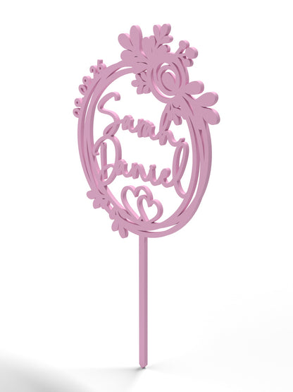 Hochzeit Cake Topper "Blütenkranz mit Herz" Personalisiert - Happy Bumblebee
