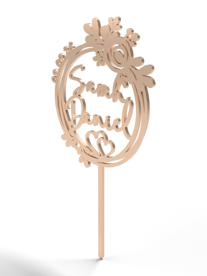 Hochzeit Cake Topper "Blütenkranz mit Herz" Personalisiert - Happy Bumblebee