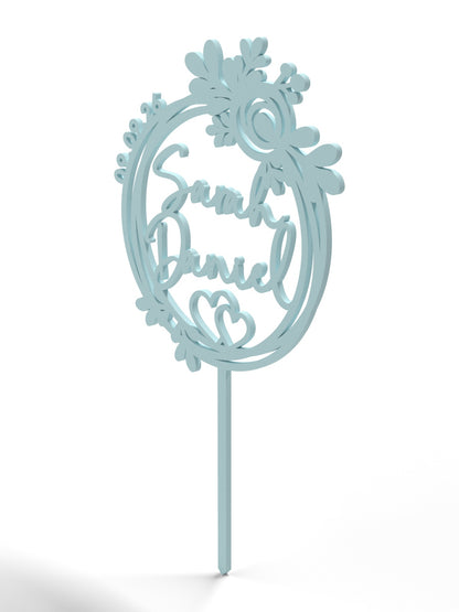 Hochzeit Cake Topper "Blütenkranz mit Herz" Personalisiert - Happy Bumblebee