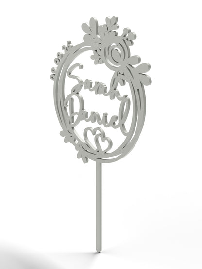 Hochzeit Cake Topper "Blütenkranz mit Herz" Personalisiert - Happy Bumblebee