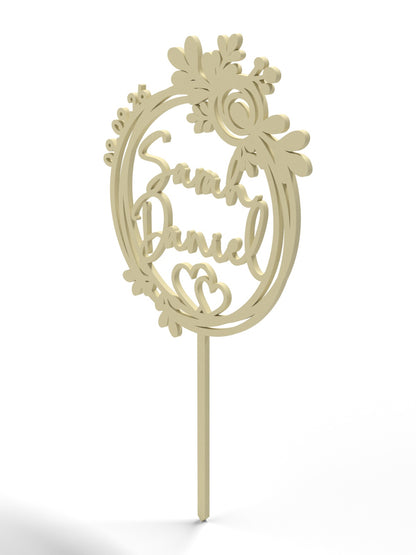 Hochzeit Cake Topper "Blütenkranz mit Herz" Personalisiert - Happy Bumblebee