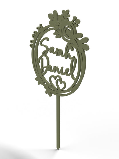 Hochzeit Cake Topper "Blütenkranz mit Herz" Personalisiert - Happy Bumblebee