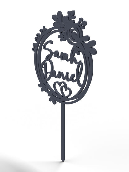 Hochzeit Cake Topper "Blütenkranz mit Herz" Personalisiert - Happy Bumblebee