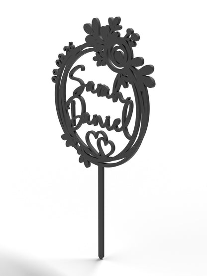 Hochzeit Cake Topper "Blütenkranz mit Herz" Personalisiert - Happy Bumblebee