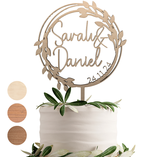 Hochzeit Cake Topper "Variante 15" Personalisiert aus Holz - Happy Bumblebee
