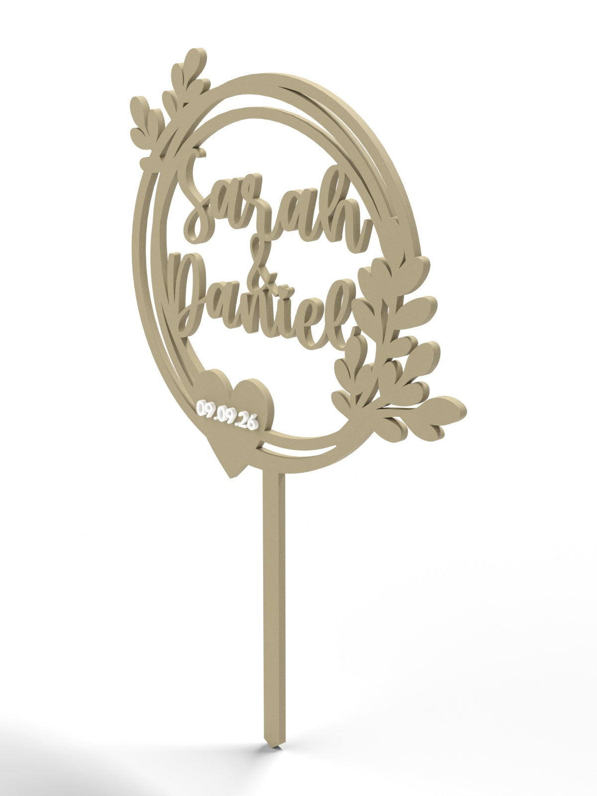 Hochzeit Cake Topper "Doppelkranz mit Blättern" Personalisiert - Happy Bumblebee