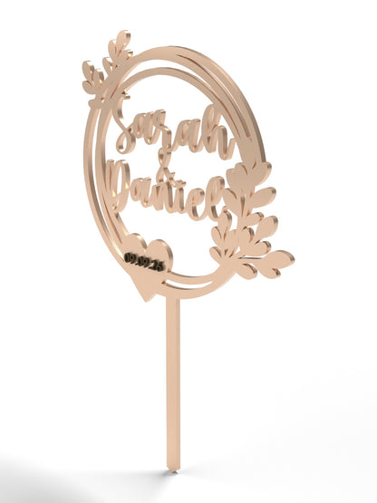 Hochzeit Cake Topper "Doppelkranz mit Blättern" Personalisiert - Happy Bumblebee