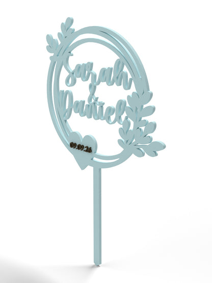 Hochzeit Cake Topper "Doppelkranz mit Blättern" Personalisiert - Happy Bumblebee