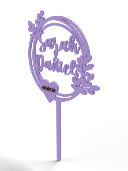 Hochzeit Cake Topper "Doppelkranz mit Blättern" Personalisiert - Happy Bumblebee